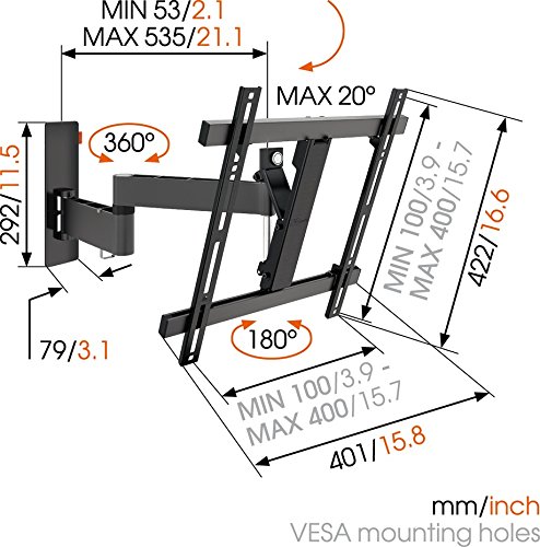 Vogel's Wall 2245 Soporte de pared para Pantallas de 32-55 pulgadas, orientable e inclinable, Máx. 20 kg, VESA Max. 400 X 400 mm - Negro