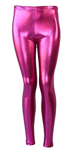 Vogueland - Leggings de PVC para niñas con aspecto mojado brillante, para gimnasio, danza, metálico, tallas 5-12 (9-10 años, color rosa metálico)