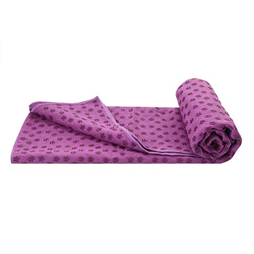 voidbiov Microfibra Toalla de Yoga Antideslizante para Hot Yoga con Malla Bolsa de Transporte(4 Colores), Secado Rápido Toalla Extra Larga(185 x 62 cm, 73" x 24") (Rosa Roja+Morado)