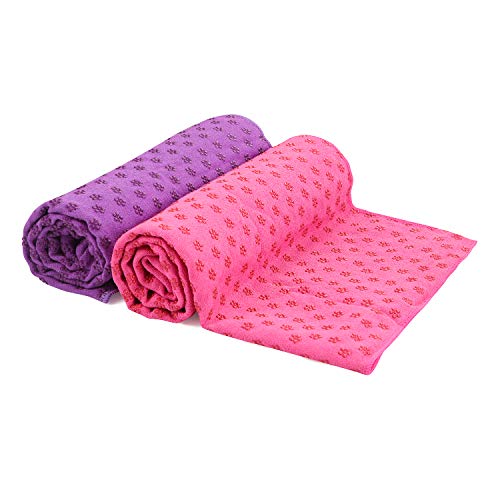 voidbiov Microfibra Toalla de Yoga Antideslizante para Hot Yoga con Malla Bolsa de Transporte(4 Colores), Secado Rápido Toalla Extra Larga(185 x 62 cm, 73" x 24") (Rosa Roja+Morado)