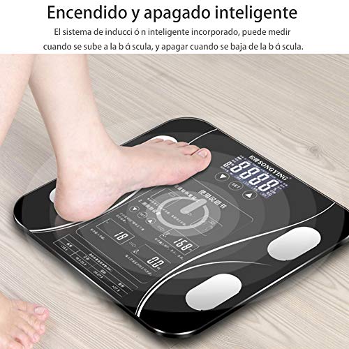 Vokmon Bascula de Baño,Báscula Grasa Corporal, Balanza Bluetooth Inteligente con App, Bascula Electrónica Analógica Monitores con Análisis Corporal, 13 Mediciónes de Peso IMC Visceral e Muscular