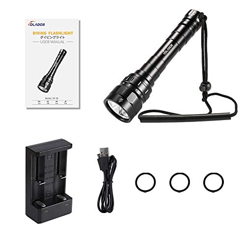 VOLADOR Antorcha de Buceo, Linterna de Buceo 3100 Lúmenes 3* CREE XPL LED Linterna Submarina Recargable Linternas de 100 Metros Luces sumergibles con 2X 18650 Batería y Cargador