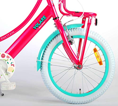 Volare Bicicleta infantil Ibiza de 18 pulgadas, color rosa, freno de contrapedal, portaequipajes