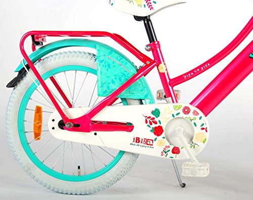 Volare Bicicleta infantil Ibiza de 18 pulgadas, color rosa, freno de contrapedal, portaequipajes