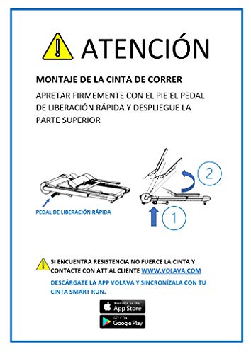 VOLAVA Smart Run Cinta de Correr. Compacta y Plegable. De 1 a 20km/h. Superficie de 45x130cm. Uso doméstico. 10 programas Entrenamiento. Clases de Running virtuales bajo suscripción.