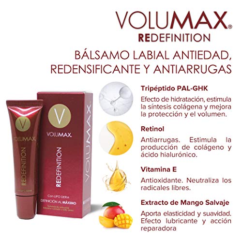 VOLUMAX REDEFINITION - Bálsamo Labial Antiedad, Redensificante y Antiarrugas Mujer | Define, Hidrata y Perfila | Labios Suaves y Carnosos | Vitamina E y Retinol | Mejora Producción de Colágeno - 15ml