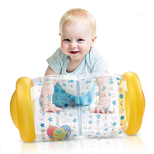 Volwco Baby Roller Rodillo Inflable Recién Nacido con Bola De Campana para Gatear Y Pararse Ejercicio Y Entrenamiento Pasos para Bebés Roller Musical -Amarillo