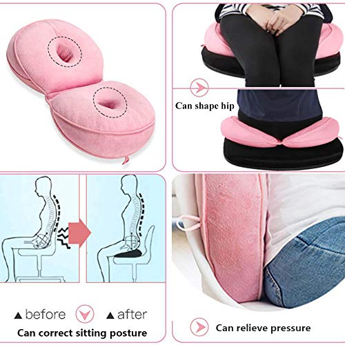 Volwco Cojín de asiento cómodo, doble cómodo, cojín de elevación de caderas, multifunción, para alivio de presión, se adapta al asiento de coche, hogar, oficina, 100% espuma viscoelástica Volwco Cojín de asiento cómodo, doble cómodo, cojín de elevación de caderas, multifunción, para alivio de presión, se adapta al asiento de coche, hogar, oficina, 100% espuma viscoelástica