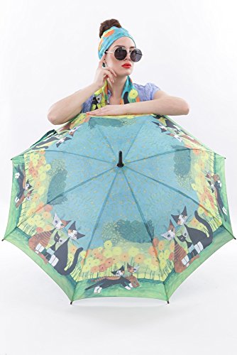 VON LILIENFELD Paraguas de Iluvia Rosina Wachtmeister: All Together Largo Clásico Automático Grande Estable Arte Gato Floral VON LILIENFELD Paraguas de Iluvia Rosina Wachtmeister: All Together Largo Clásico Automático Grande Estable Arte Gato Floral