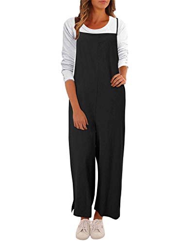 VONDA - Mono para mujer, ideal para el verano, de estilo informal, corte holgado, peto con tirantes finos, perneras anchas VONDA - Mono para mujer, ideal para el verano, de estilo informal, corte holgado, peto con tirantes finos, perneras anchas