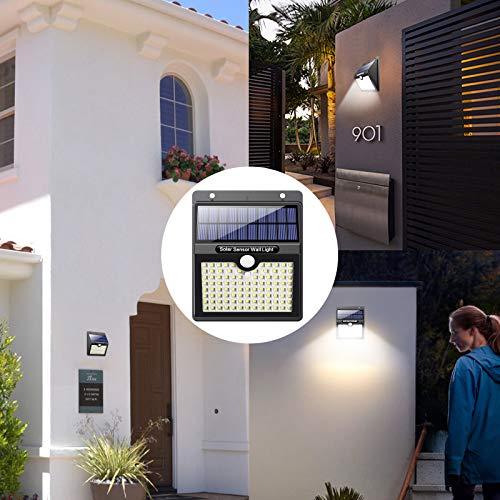 VOOE Luz Solar Exterior 97 LED [4 Pack / 3 Modos / 2200mAh] Foco Solar con Sensor de Movimiento Luces Solares para Exteriores Impermeable IP65 Lámpara Solar de Seguridad Inalámbricas para Jardín