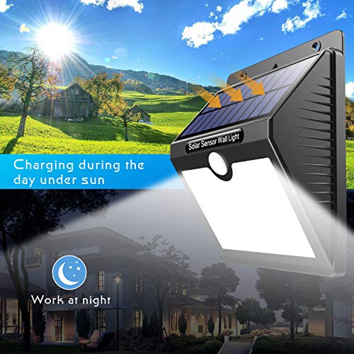 VOOE Luz Solar Exterior 97 LED [4 Pack / 3 Modos / 2200mAh] Foco Solar con Sensor de Movimiento Luces Solares para Exteriores Impermeable IP65 Lámpara Solar de Seguridad Inalámbricas para Jardín