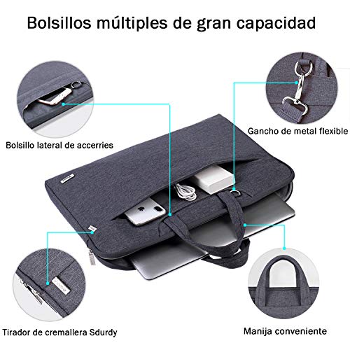 Voova 15 15.6 14 Pulgadas Funda Maletín Ordenador Portátiles Bolso Bandolera Impermeable para Portátil con Asa De Transporte para Macbook Pro Retina/Macbook Pro/Elit Book/XPS15/Chromebook /-Gris