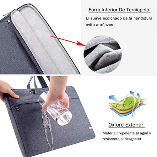 Voova 15 15.6 14 Pulgadas Funda Maletín Ordenador Portátiles Bolso Bandolera Impermeable para Portátil con Asa De Transporte para Macbook Pro Retina/Macbook Pro/Elit Book/XPS15/Chromebook /-Gris