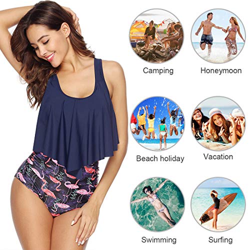 Voqeen Mujer BaƱadores Volantes Conjunto de Bikini Acolchado Rayas Imprimir de Cintura Alta con Pliegues Traje de baƱo Voqeen Mujer BaƱadores Volantes Conjunto de Bikini Acolchado Rayas Imprimir de Cintura Alta con Pliegues Traje de baƱo