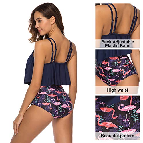 Voqeen Mujer BaƱadores Volantes Conjunto de Bikini Acolchado Rayas Imprimir de Cintura Alta con Pliegues Traje de baƱo Voqeen Mujer BaƱadores Volantes Conjunto de Bikini Acolchado Rayas Imprimir de Cintura Alta con Pliegues Traje de baƱo