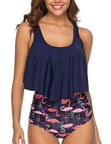 Voqeen Mujer BaƱadores Volantes Conjunto de Bikini Acolchado Rayas Imprimir de Cintura Alta con Pliegues Traje de baƱo Voqeen Mujer BaƱadores Volantes Conjunto de Bikini Acolchado Rayas Imprimir de Cintura Alta con Pliegues Traje de baƱo