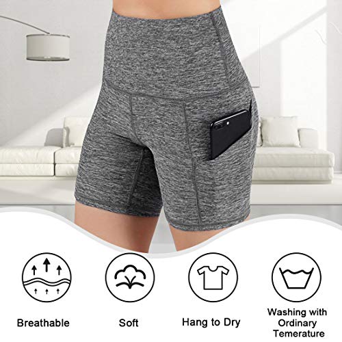 Voqeen Pantalones Cortos Sin Cordones para Mujer Cintura Alta Control De Barriga Entrenamiento Yoga Pantalones Cortos para Correr Cómodos Leggings Bolsillos Laterales