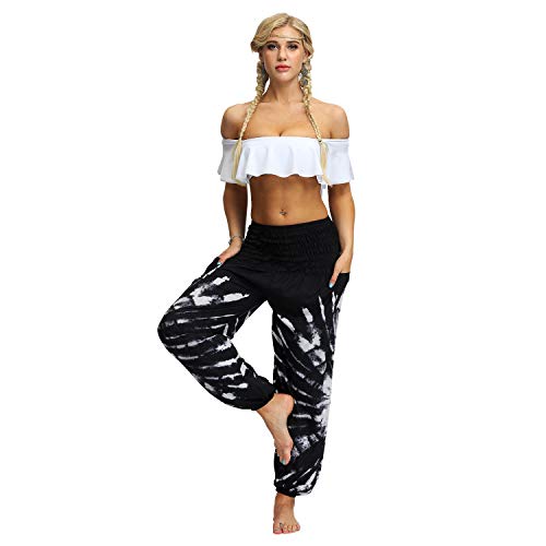 Voqeen Pantalones de Yoga de Salón para Mujer, Pantalones Holgados de Harem Hippie, Holgados, Bohemios, Estampados, Cintura Alta, Cintura Fruncida, Delgada con Bolsillos Grande Tamaño Voqeen Pantalones de Yoga de Salón para Mujer, Pantalones Holgados de Harem Hippie, Holgados, Bohemios, Estampados, Cintura Alta, Cintura Fruncida, Delgada con Bolsillos Grande Tamaño