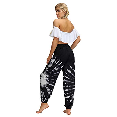 Voqeen Pantalones de Yoga de Salón para Mujer, Pantalones Holgados de Harem Hippie, Holgados, Bohemios, Estampados, Cintura Alta, Cintura Fruncida, Delgada con Bolsillos Grande Tamaño