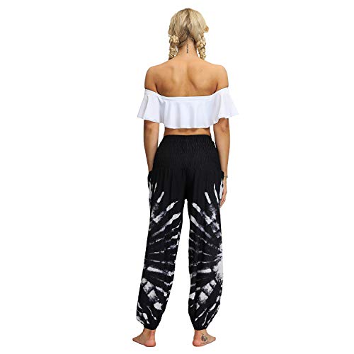 Voqeen Pantalones de Yoga de Salón para Mujer, Pantalones Holgados de Harem Hippie, Holgados, Bohemios, Estampados, Cintura Alta, Cintura Fruncida, Delgada con Bolsillos Grande Tamaño