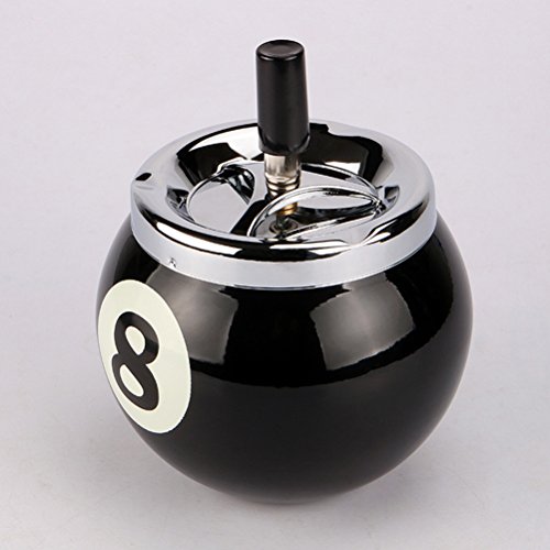 VORCOOL Cenicero de bola de billar de metal con número 8 para interior y exterior (negro)