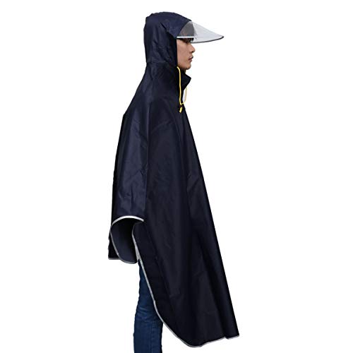 VORCOOL - Poncho con capucha para hombre y mujer, para bicicleta, impermeable, resistente al viento, resistente al viento, con tapa transparente (azul marino)