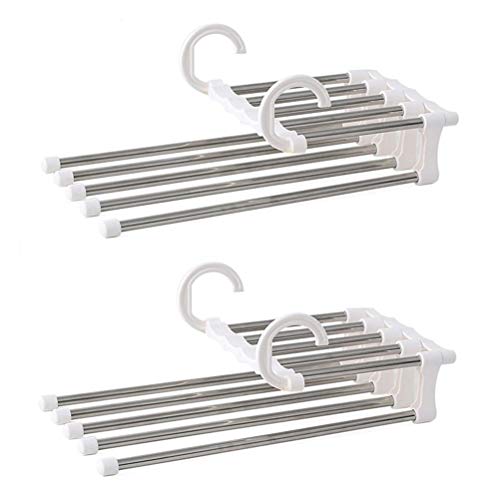 VOSAREA 2pcs Colgante sin Arrugas Pantalones mágicos Rack Creative Cabinet Multifuncional Telescópico Acero Inoxidable Pantalones de Secado Rack (Blanco)