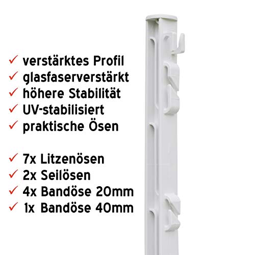 VOSS.farming 20x Poste para Pastor eléctrico, Largo 74cm, 7 Ojales para Hilo y Cinta conductora, Blanco