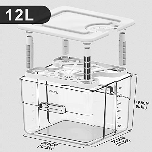 VPCOK Recipiente Sous Vide 7 en 1 Sous Vide Contenedor con Tapa y Estante Personalizados para Adaptarse a la mayoría de Las Sous Vide Roner Cocina, Almacenamiento de Alimentos, Multifunción 12L