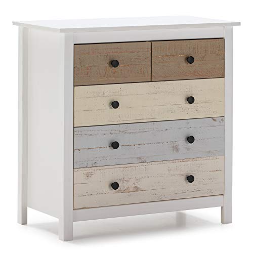 VS Venta-stock Comoda de Noche de 5 cajones en Blanco y cajones Multicolor VS Venta-stock Comoda de Noche de 5 cajones en Blanco y cajones Multicolor