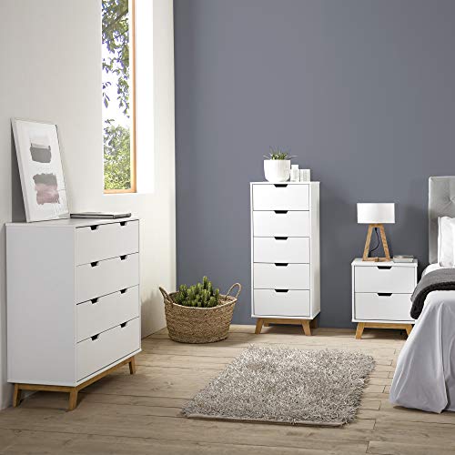 VS Venta-stock Cómoda de Noche Miranda de 4 cajones Blanco, DM Lacado, Patas de Madera y guías metálicas VS Venta-stock Cómoda de Noche Miranda de 4 cajones Blanco, DM Lacado, Patas de Madera y guías metálicas