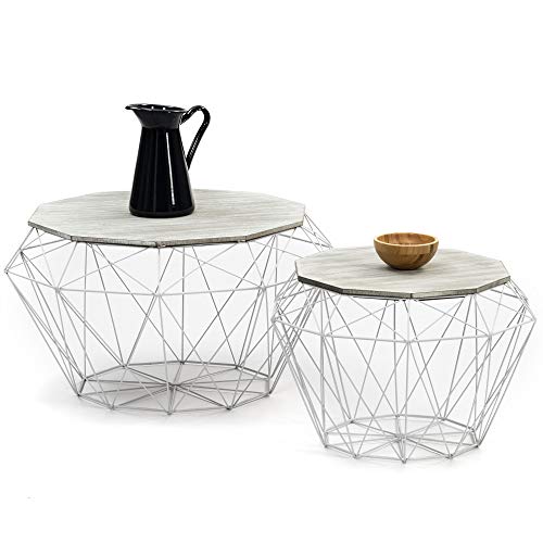 VS Venta-stock Juego 2 mesas de Centro café Nepal con Tapa de Madera Natural y Estructura de Metal en Blanco VS Venta-stock Juego 2 mesas de Centro café Nepal con Tapa de Madera Natural y Estructura de Metal en Blanco