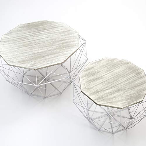 VS Venta-stock Juego 2 mesas de Centro café Nepal con Tapa de Madera Natural y Estructura de Metal en Blanco VS Venta-stock Juego 2 mesas de Centro café Nepal con Tapa de Madera Natural y Estructura de Metal en Blanco