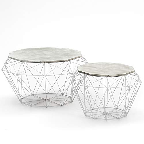 VS Venta-stock Juego 2 mesas de Centro café Nepal con Tapa de Madera Natural y Estructura de Metal en Blanco VS Venta-stock Juego 2 mesas de Centro café Nepal con Tapa de Madera Natural y Estructura de Metal en Blanco
