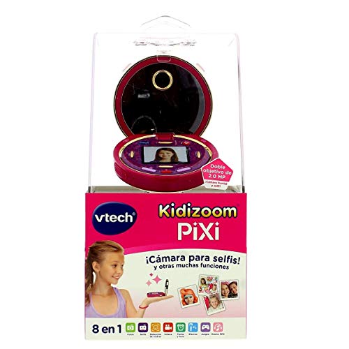 VTech - Kidizoom Pixi, doble cámara compacta de bolsillo para hacer fotos, selfis y vídeos, tapa abatible, juegos, filtros y música MP3 (80-520322) , color/modelo surtido