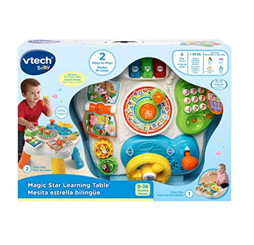 VTech - Mesita Estrella Bilingüe, Mesa de Actividades con 6 áreas Diferentes para favorecer el Desarrollo de la motricidad Fina, español-inglés, más de 65 Canciones, Frases y melodías