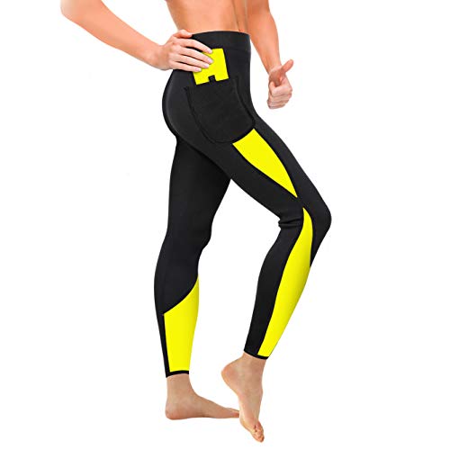 WABISABI DREAMS Pantalon Neopreno Sauna, Leggins Reductores Adelgazantes Anticeluliticos Cintura Alta, Mallas Fitness Push Up consigue una Sudoración efectiva en Fitness Negro Banda Amarilla (XL) WABISABI DREAMS Pantalon Neopreno Sauna, Leggins Reductores Adelgazantes Anticeluliticos Cintura Alta, Mallas Fitness Push Up consigue una Sudoración efectiva en Fitness Negro Banda Amarilla (XL)
