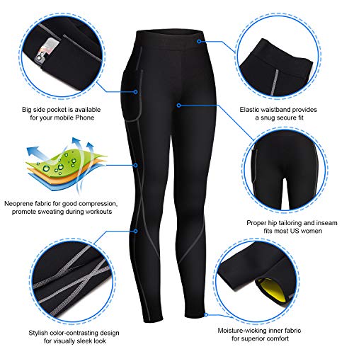 WABISABI DREAMS Pantalon Neopreno Sauna, Leggins Reductores Adelgazantes, Leggins Anticeluliticos Cintura Alta, Mallas Fitness Push Up consigue una Sudoración efectiva en Deporte Fitness Negro (XL)