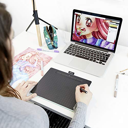 Wacom Intuos M - Tableta Gráfica Bluetooth para pintar, dibujar y editar photos con 3 softwares creativos incluidos para descargar, Windows & Mac, óptima para oficina en casa y e-learning, pistacho