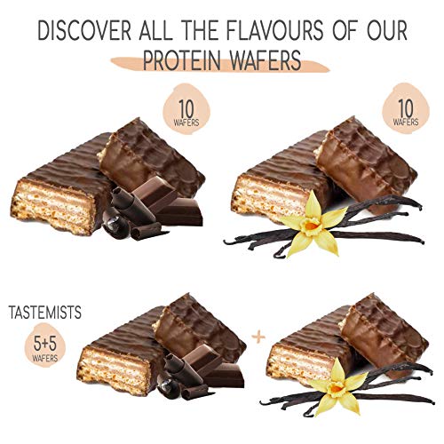 Wafers hiperproteicas de VAINILLA recubiertas de chocolate | 10 x 45 gramos | más del 37% de proteína | bajo en azúcar.