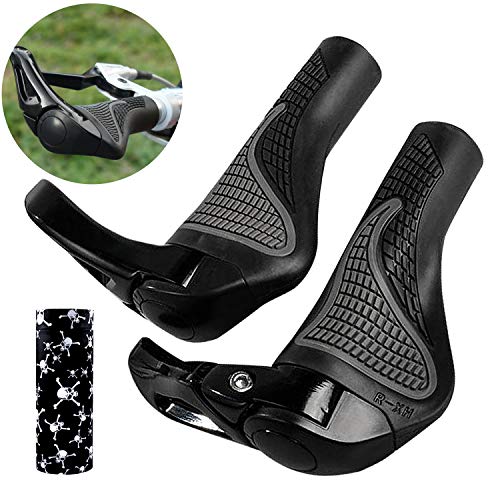 Wafly Puños Bicicleta Ergonomicos con Máscara, 2PCS Puños para Bicicleta de Montaña Antideslizante Aluminio Caucho Bike Agarre para Bicicleta Moto Montaña MTB BMX Plegable Bicicleta (22mm)-Negro