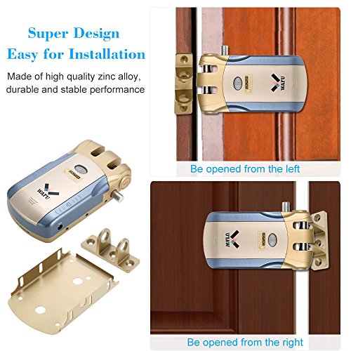 WAFU WF-010U Cerradura Inalámbrica Inteligente Cerradura Invisible Cerradura Control Remoto Desbloqueo de iOS Android APP con 4 Control Remotos, Azul + Oro