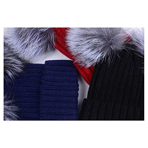 WAGA Cable Punto Soft Stretch Puff Skullly Beanie Hat Invierno Lindo 2Pom Pom Orejas para Las Mujeres Calavera Ski Gorra (Color : Blue)