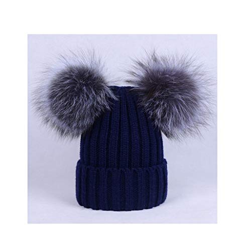 WAGA Cable Punto Soft Stretch Puff Skullly Beanie Hat Invierno Lindo 2Pom Pom Orejas para Las Mujeres Calavera Ski Gorra (Color : Blue)