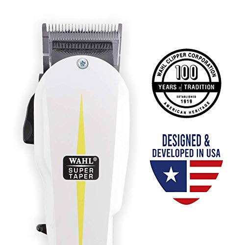 Wahl Super Taper - Maquina cortapelos, cuchillas cromadas, con accesorios, corriente alterna, blanco