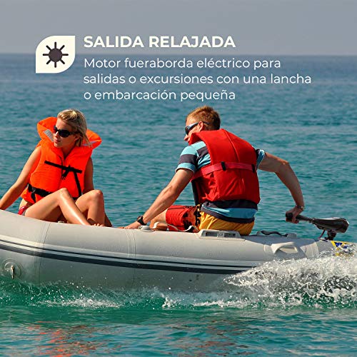 Waldbeck Barracuda - Motor fueraborda eléctrico, Acelerador TripleBlade, 5 Marchas hacia Delante, 2 Marchas hacia atrás, Inclinable 90°, Altura Regulable 5-70 cm, 12 V, 50 lbs (222,5 N), Negro