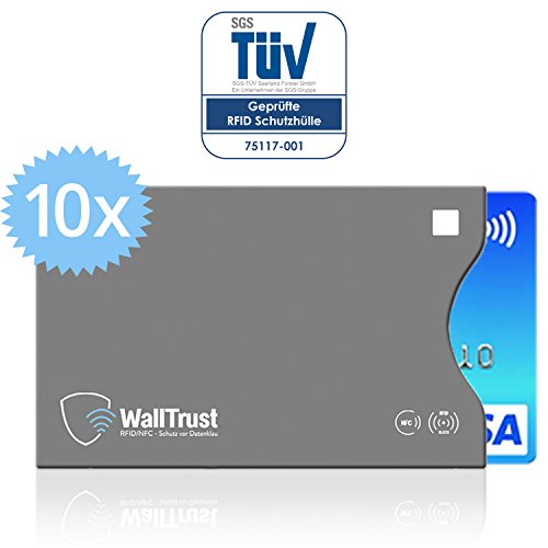 WallTrust® Protectoras de RFID NFC | Protección * Aprobado TÜV Alemán * | 10 Fundas para Tarjeta de Crédito Débito Identificación | Apertura Lateral