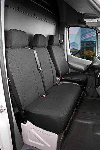 Walser 10476 Funda de asiento de coche ajuste de transportador, funda de asiento de poliéster antracita compatible con VW LT, Mercedes Sprinter, banco simple y doble