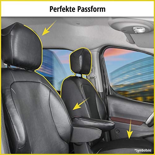 Walser 11496 Funda de asiento de coche ajuste de transportador, funda de asiento de imitación de cuero antracita compatible con VW Crafter, Mercedes Sprinter, banco simple y doble